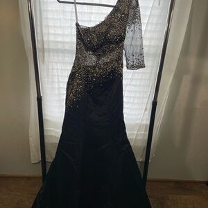 Cinderella Black and Gold One-Shoulder Dress